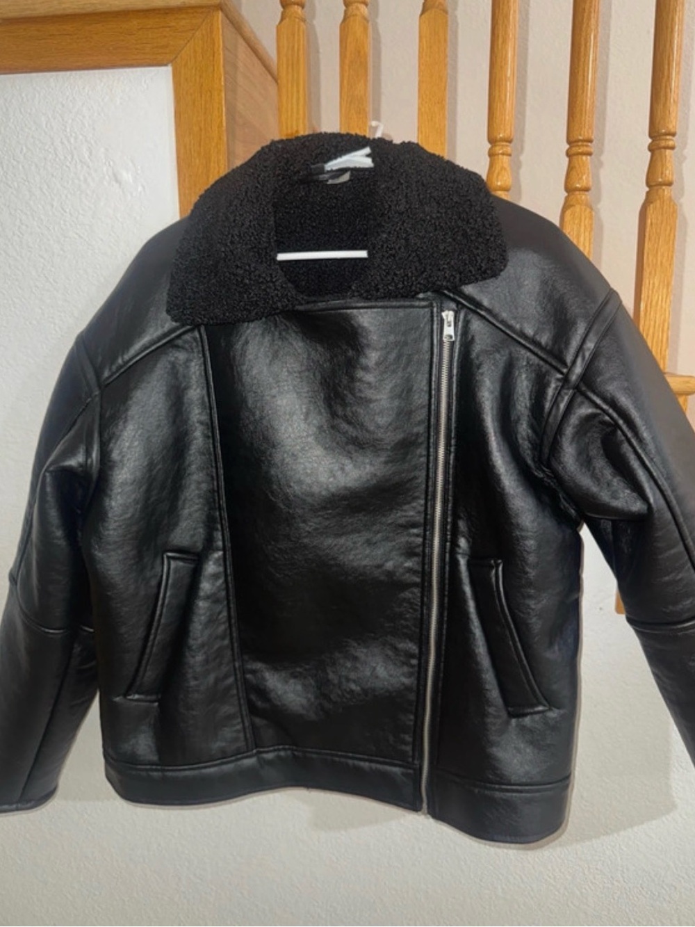 Black Faux Leather Jacket with Sherpa Collar women’s Large